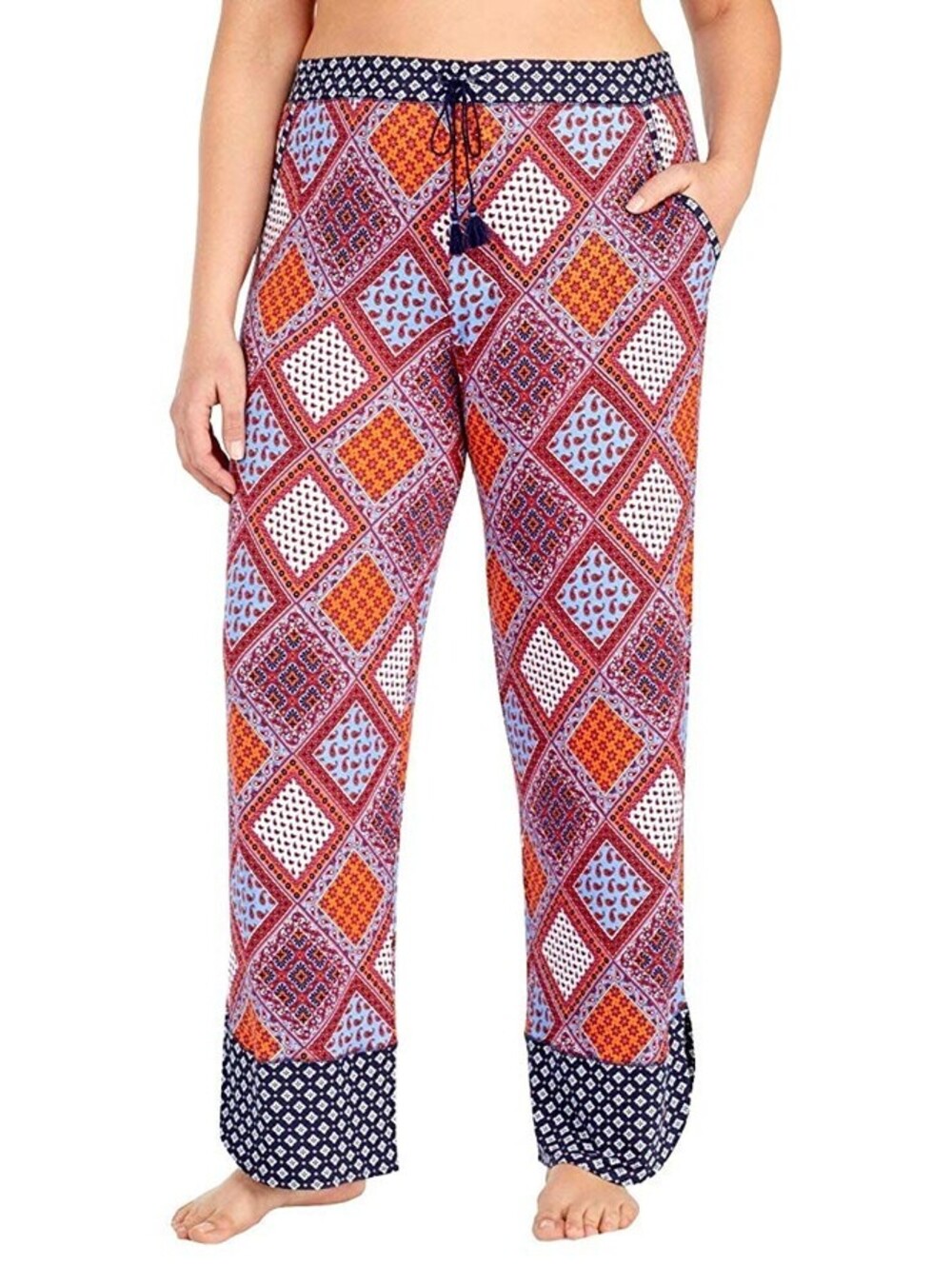 Layla Womens Printed Drawstring Tassle Plus-Size Lounge Pants Size 3X
